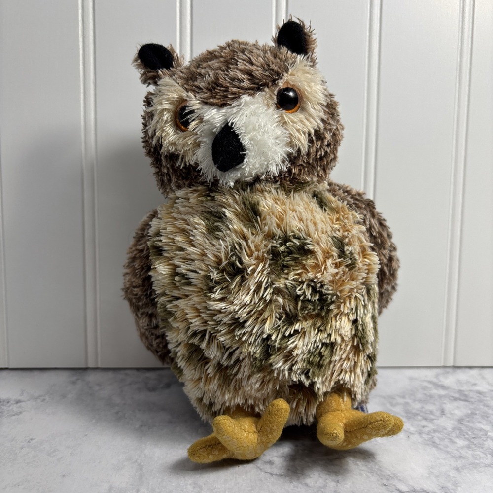 Aurora Spotted Great Horned Owl Plush Realistic Stuffed Animal Brown 7" Bean Bag
